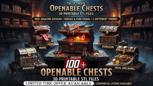 100+ Openable Fantasy Chest STLs — 5 Themes, 3D Printable