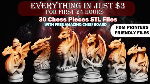 Dragon Chess Set - 5 Styles Per Piece, 3D Printable STLs