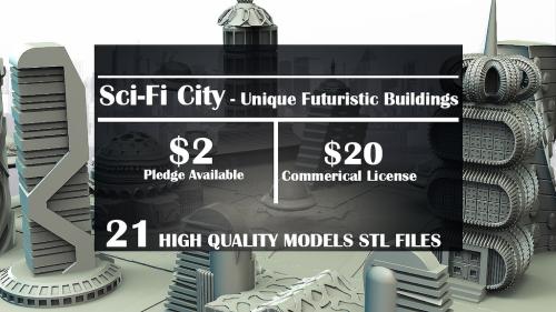 SciFi City - Unique Futuristic Buildings - STL Files