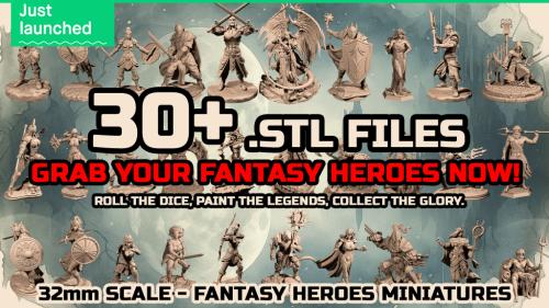 Legendary Heroes–32mm Fantasy Miniatures Bundle (30+Models)