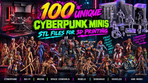100 unique Cyberpunk Minis - STL Files for 3D printing
