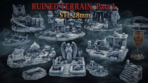 RUINED TERRAIN , Part 1 . STL 28mm / 3D Printable.