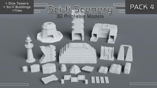 Sci-Fi 3D Printable Tabletop Terrain Gaming Models Pack 4
