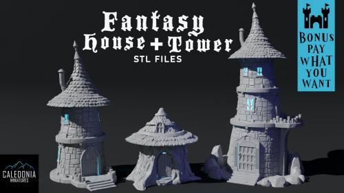 Fantasy House + Tower 3D Printable STL Files & Bonus $1+ STL