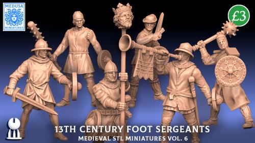 13th C. Medieval Foot Sergeants - STL Minis for 3D printing