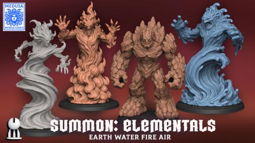 Summon: Elementals Earth Water Fire Air STLs for 3d Printing