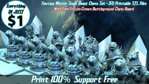 Fantasy Winter Snow Beast Chess Set - 3D Printable STL Files