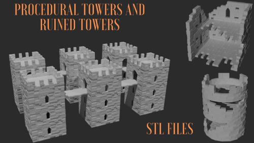 Procedural Tower and Ruined Tower STL - Pay what you want